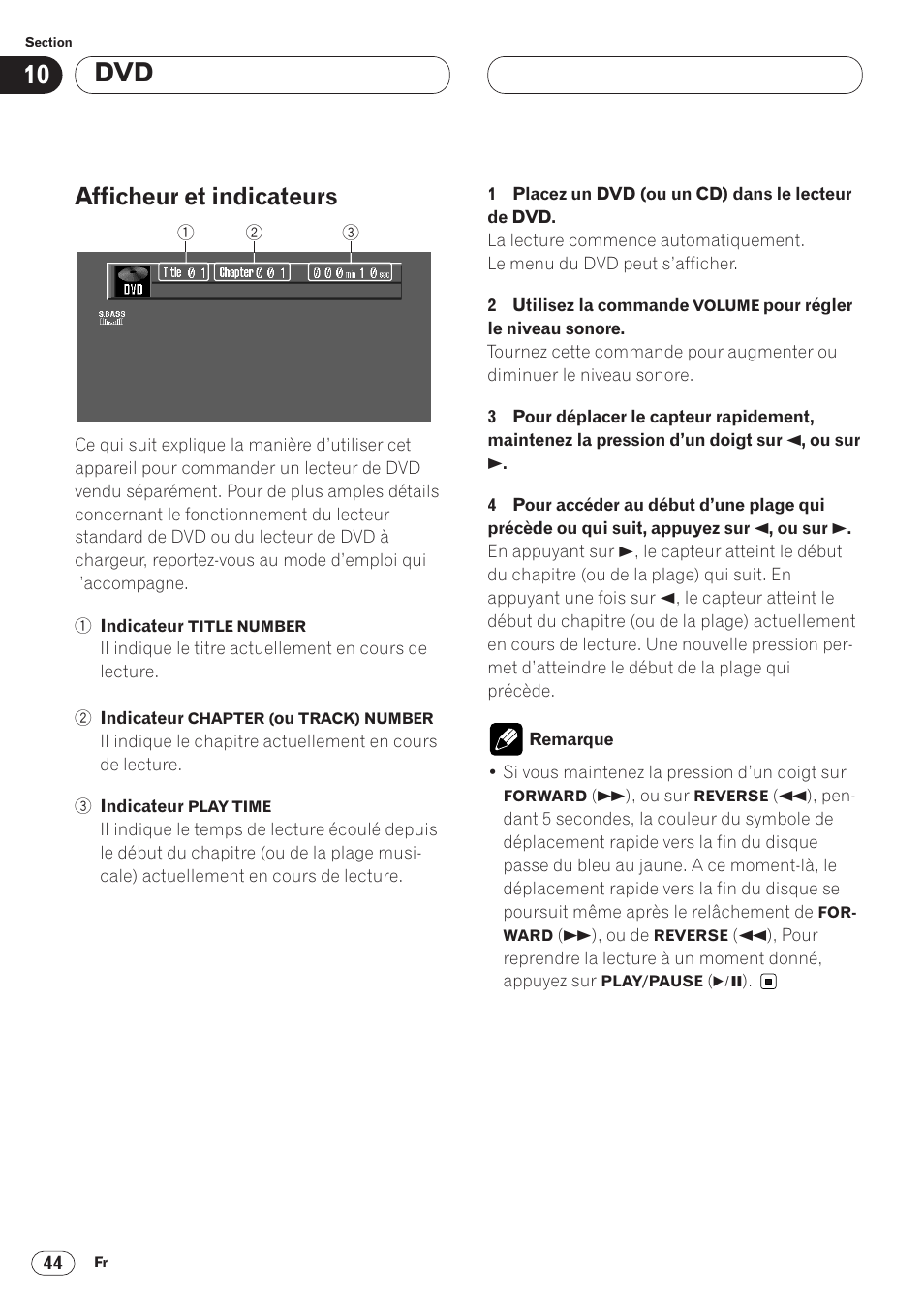 Afficheur et indicateurs 44, Afficheur et indicateurs | Pioneer AVH-P6400 User Manual | Page 114 / 212