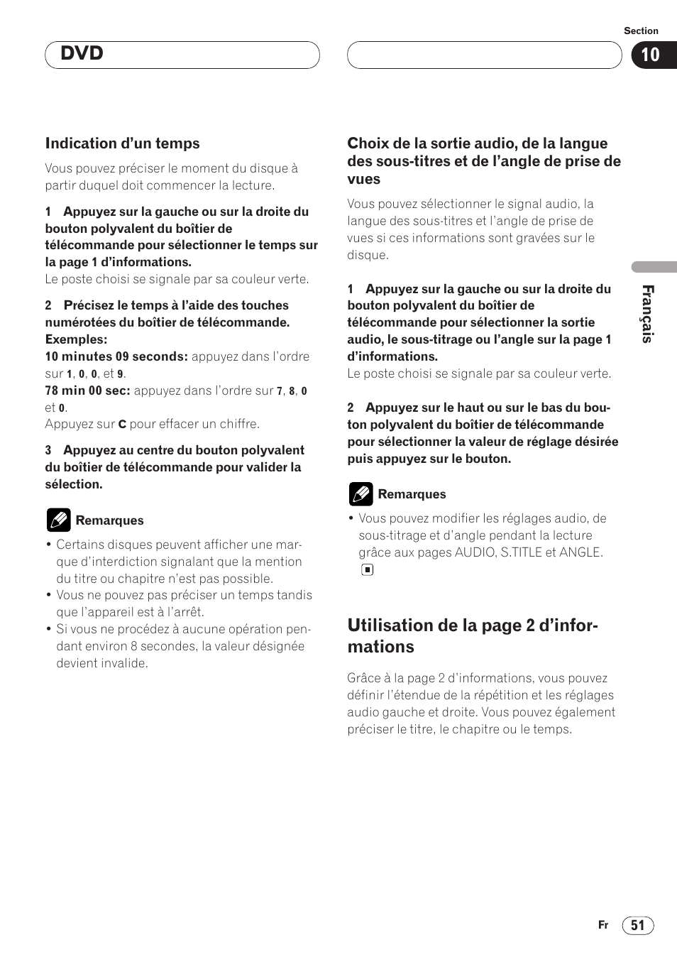 Des sous-titres et de l’angle de prise de vues 51, Utilisation de la page 2 d’infor- mations | Pioneer AVH-P6400 User Manual | Page 121 / 212