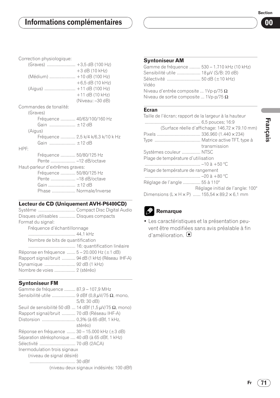 Informations complémentaires | Pioneer AVH-P6400 User Manual | Page 141 / 212