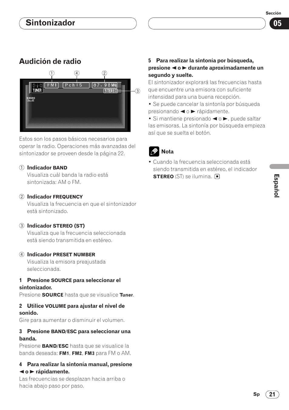 Audición de radio 21, Sintonizador, Audición de radio | Pioneer AVH-P6400 User Manual | Page 161 / 212