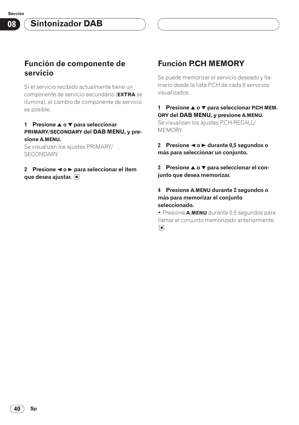 Sintonizador dab, Función de componente de servicio | Pioneer AVH-P6400 User Manual | Page 180 / 212