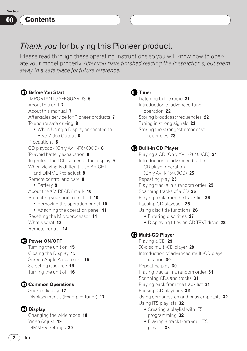 Pioneer AVH-P6400 User Manual | Page 2 / 212