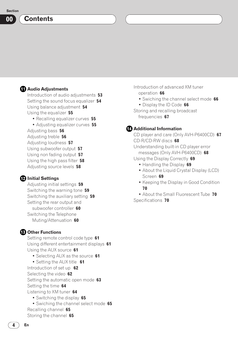Pioneer AVH-P6400 User Manual | Page 4 / 212