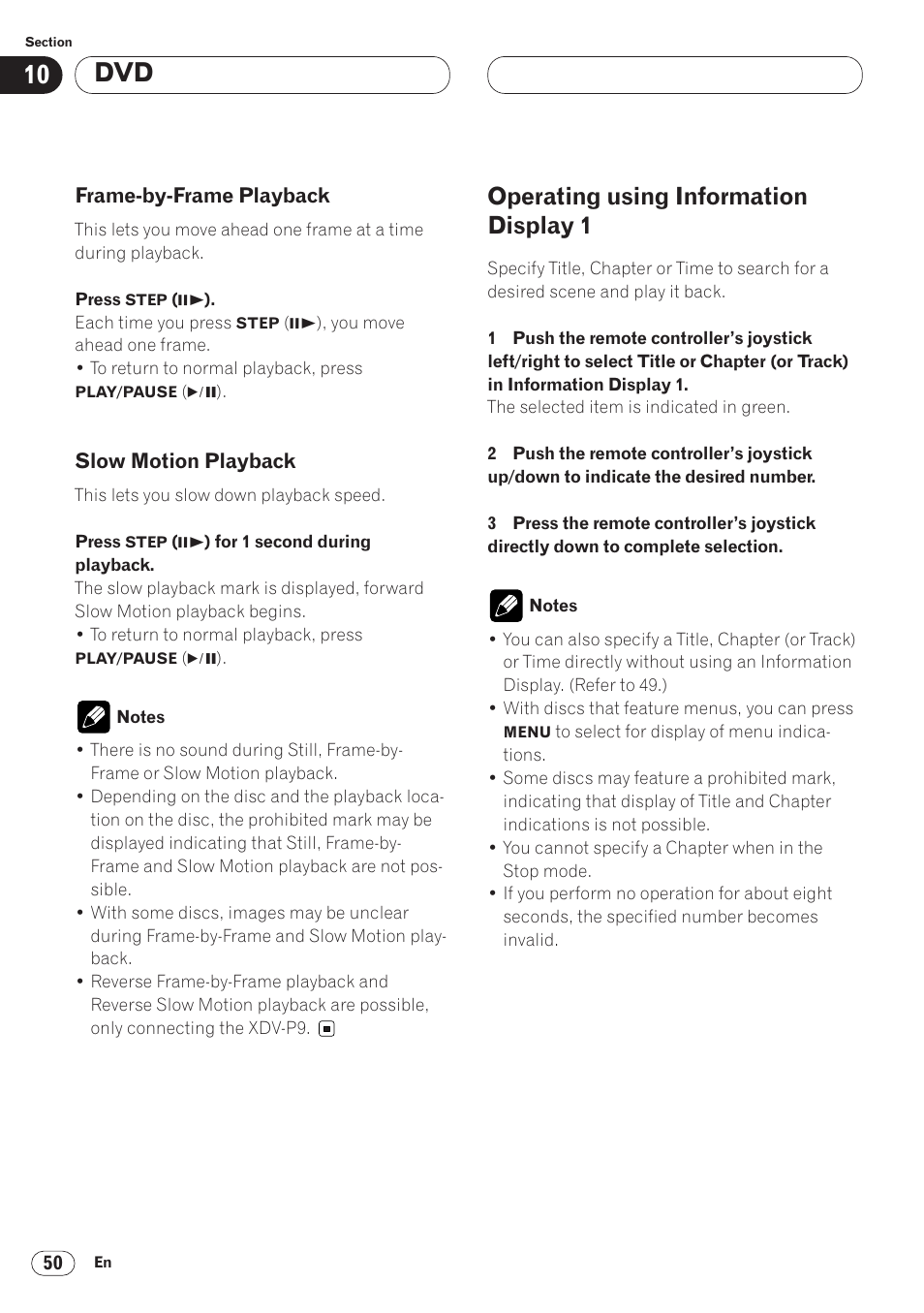 Operating using information display 1 50, Operating using information display 1 | Pioneer AVH-P6400 User Manual | Page 50 / 212