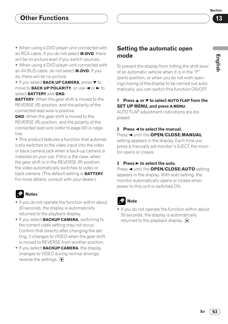 Setting the automatic open mode 63, Other functions, Setting the automatic open mode | Pioneer AVH-P6400 User Manual | Page 63 / 212