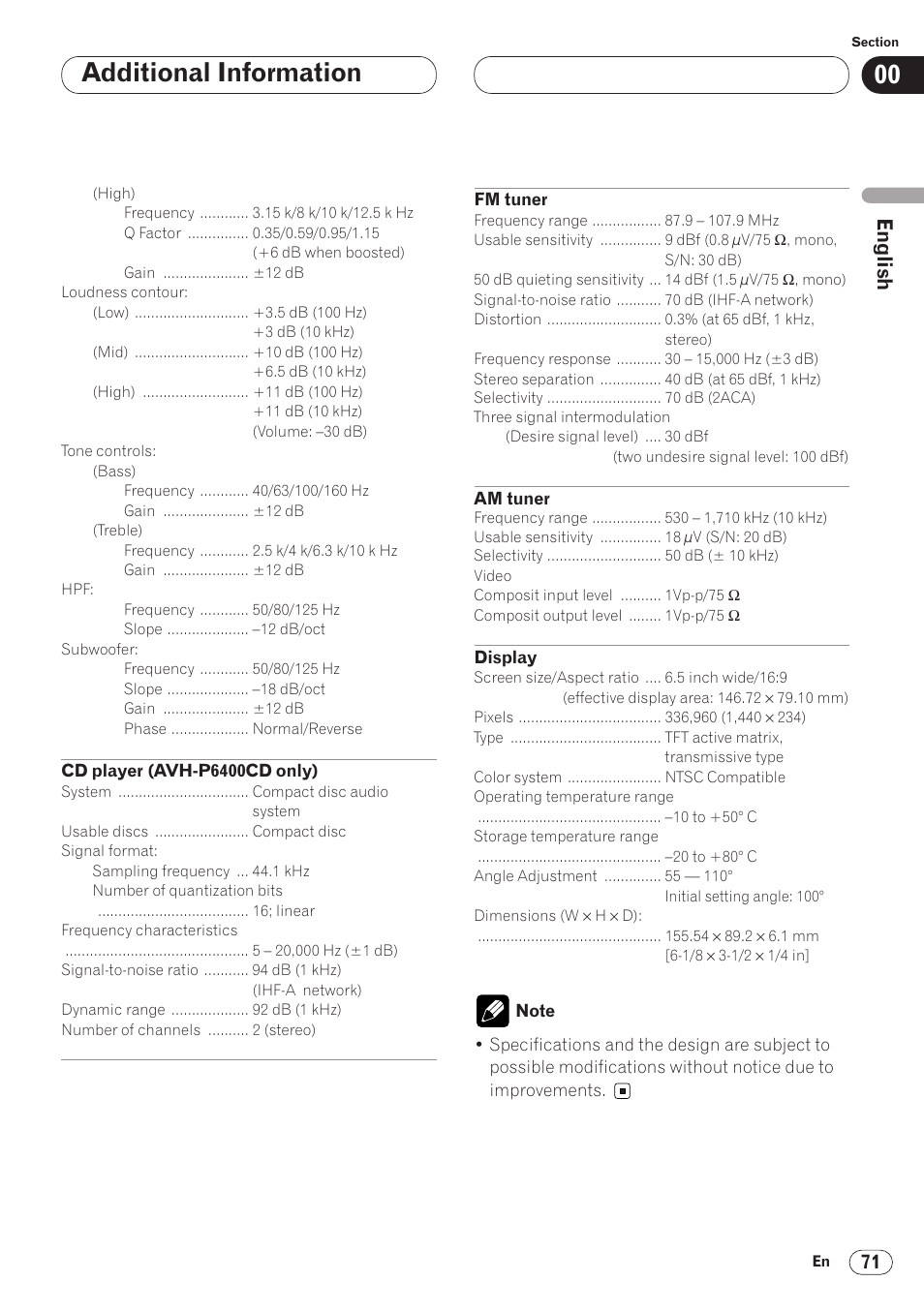 Additional information | Pioneer AVH-P6400 User Manual | Page 71 / 212