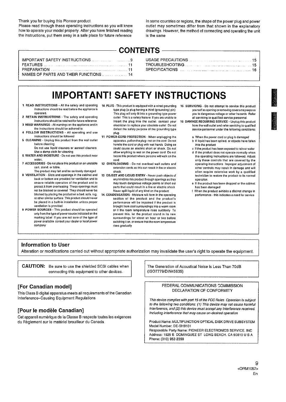 Pioneer DE-SH9101 User Manual | Page 2 / 10