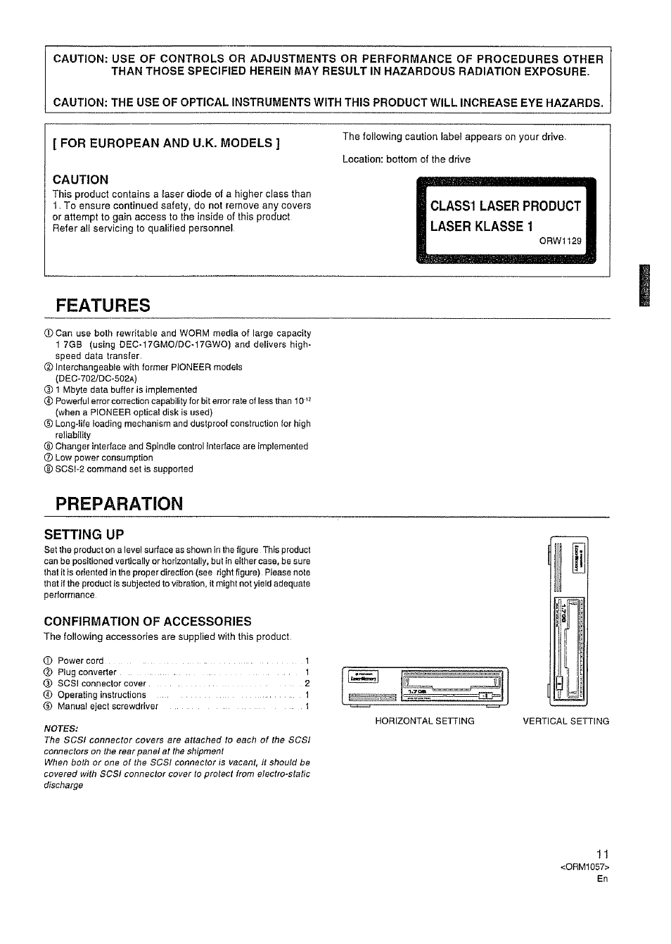 For european and u.k. models, Caution, Confirmation of accessories | Preparation, Setting up | Pioneer DE-SH9101 User Manual | Page 4 / 10