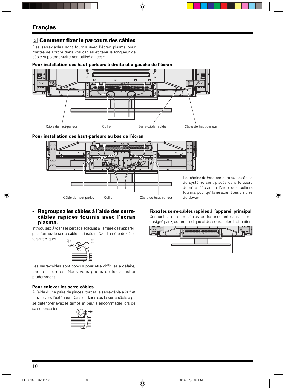 Françias, 2 comment fixer le parcours des câbles | Pioneer PDP-S13-LR User Manual | Page 10 / 40
