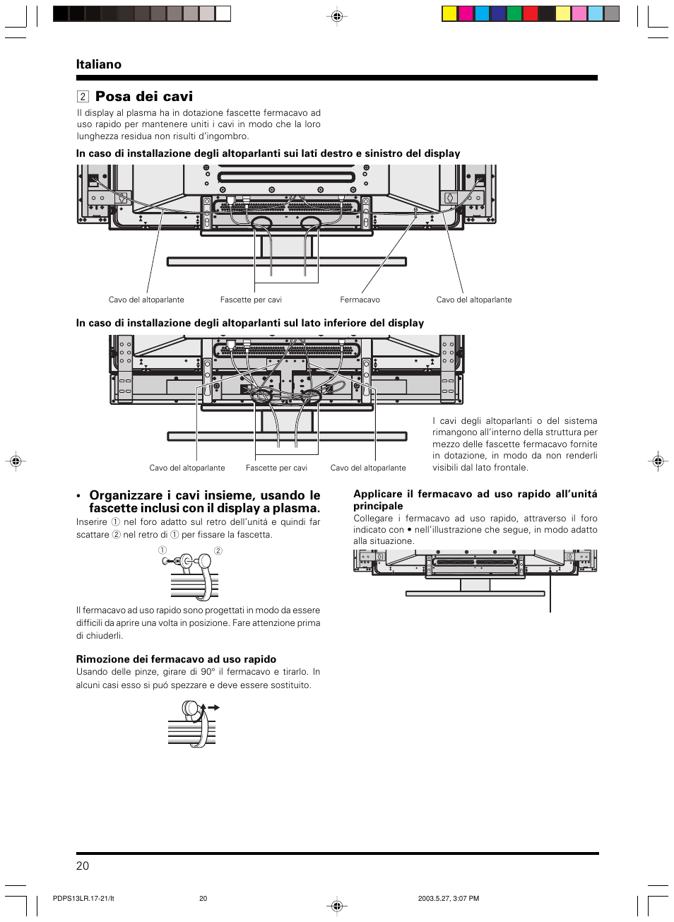 Posa dei cavi, Italiano 2 | Pioneer PDP-S13-LR User Manual | Page 20 / 40