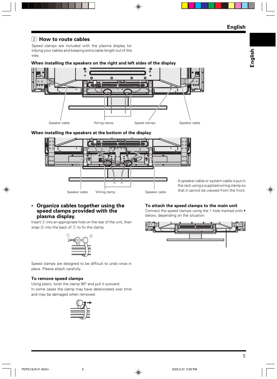 English, English 2 how to route cables | Pioneer PDP-S13-LR User Manual | Page 5 / 40