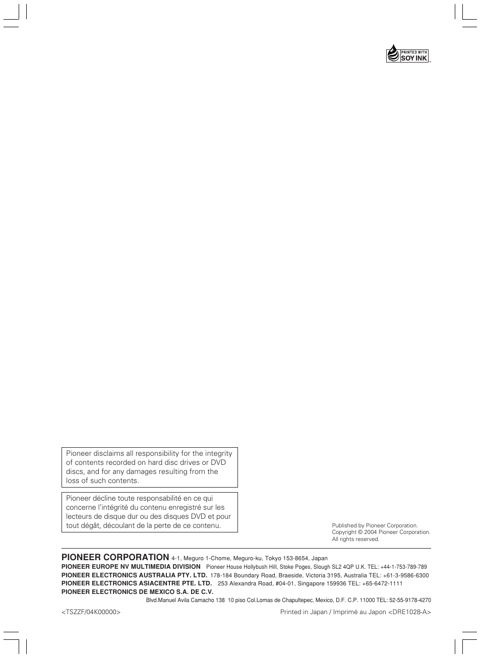 Pioneer corporation | Pioneer PRV-LX10 User Manual | Page 104 / 104