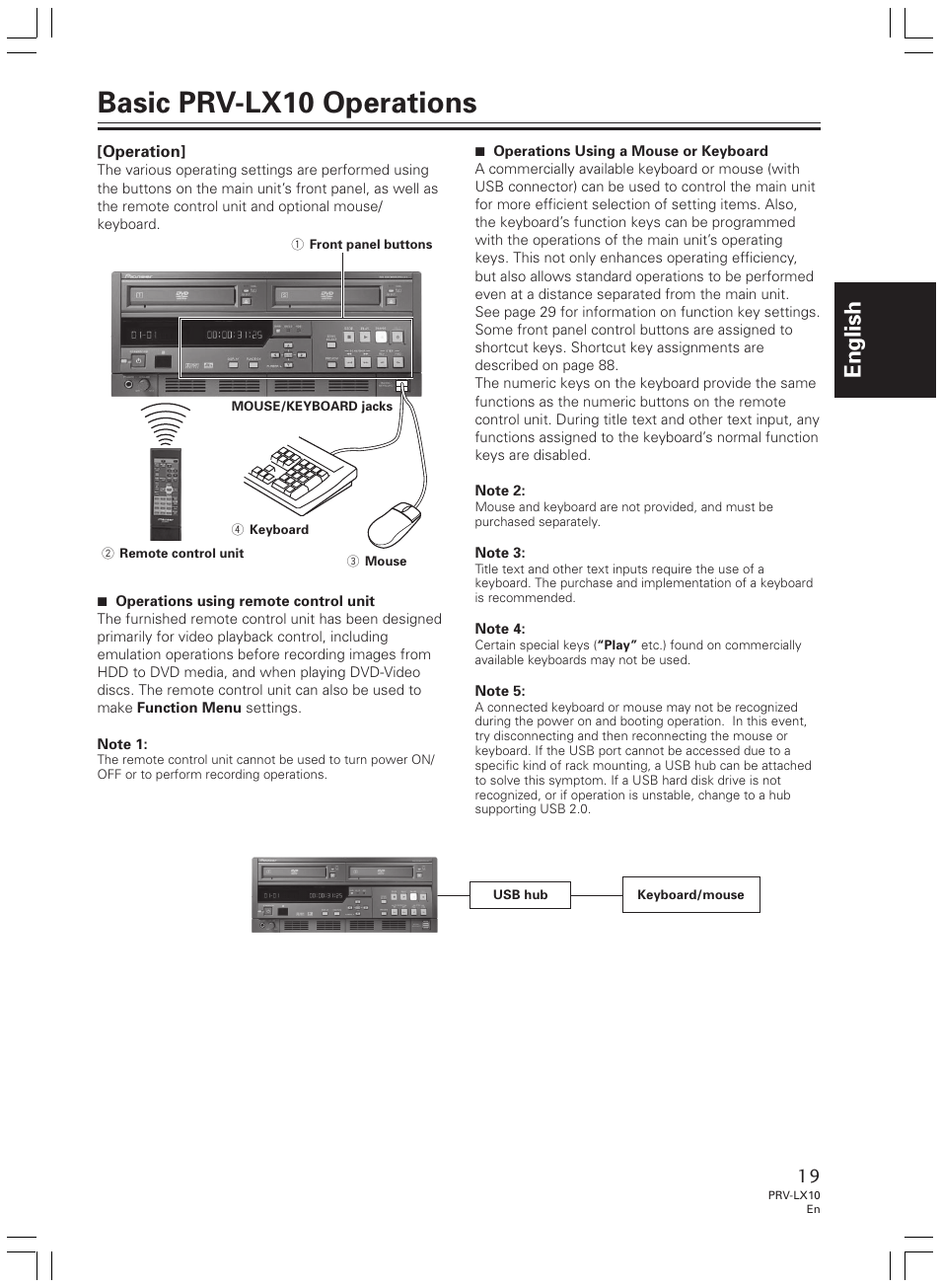 Basic prv-lx10 operations, English | Pioneer PRV-LX10 User Manual | Page 19 / 104
