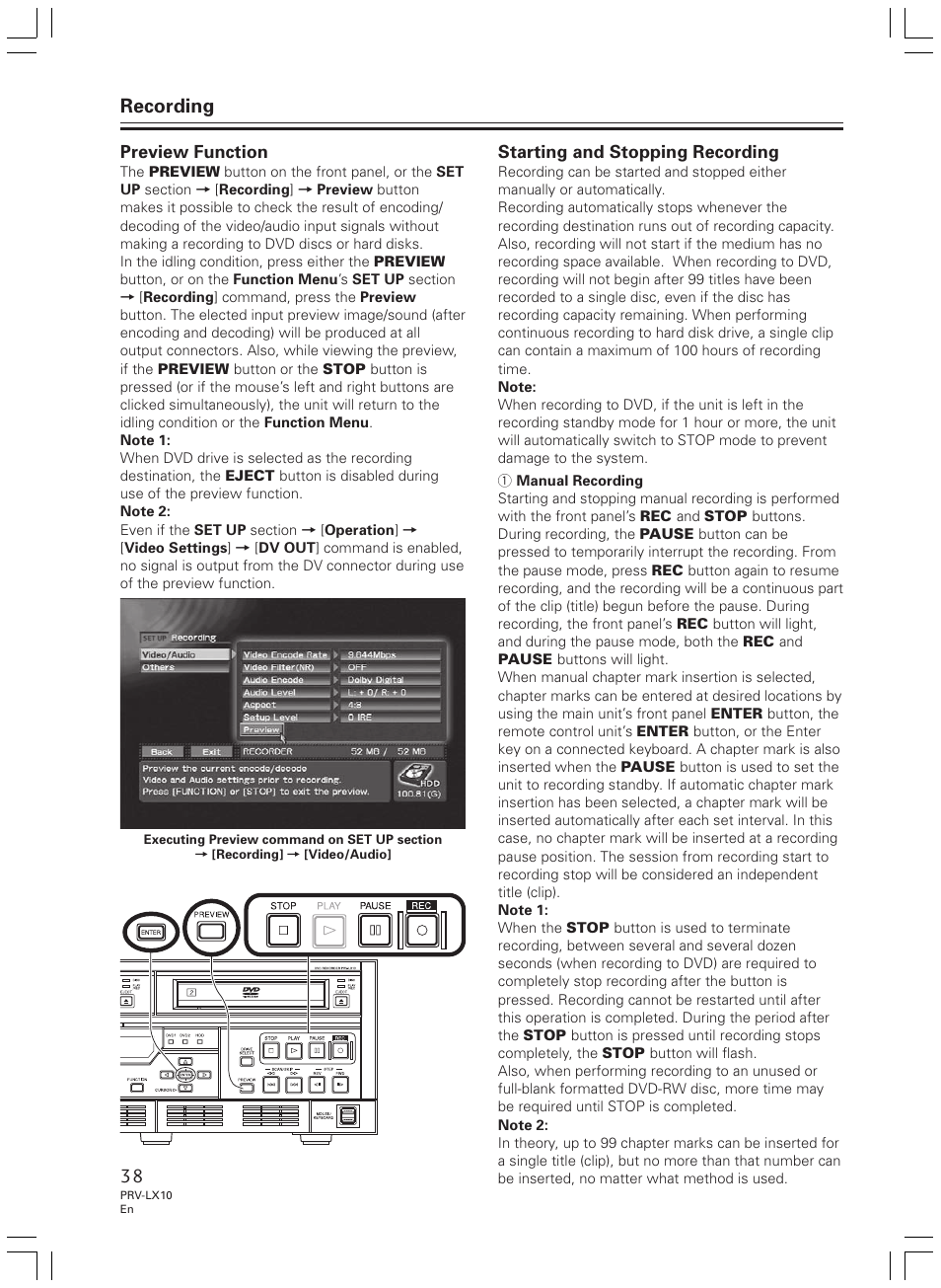 Recording | Pioneer PRV-LX10 User Manual | Page 38 / 104