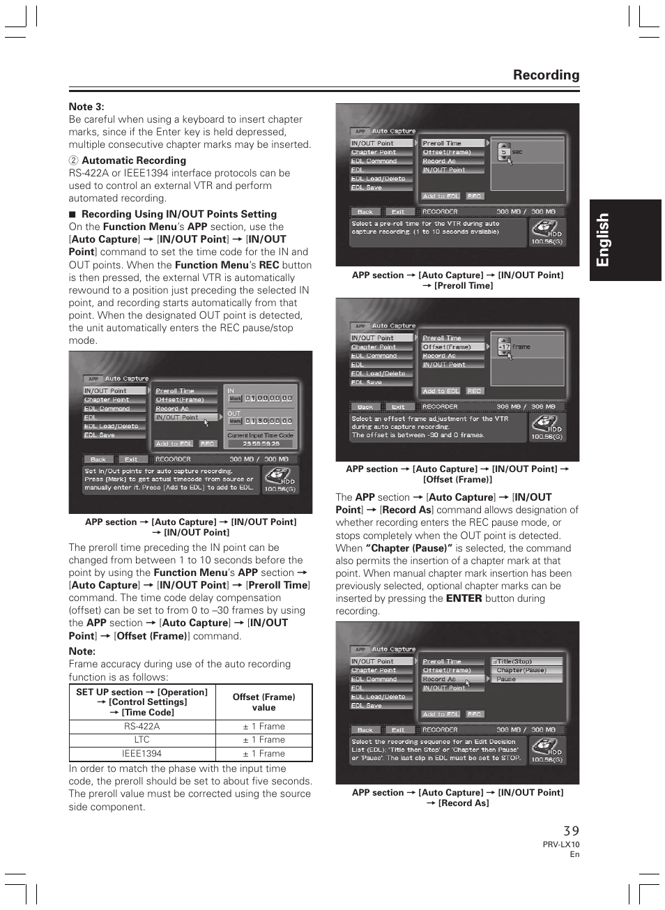 English, Recording | Pioneer PRV-LX10 User Manual | Page 39 / 104