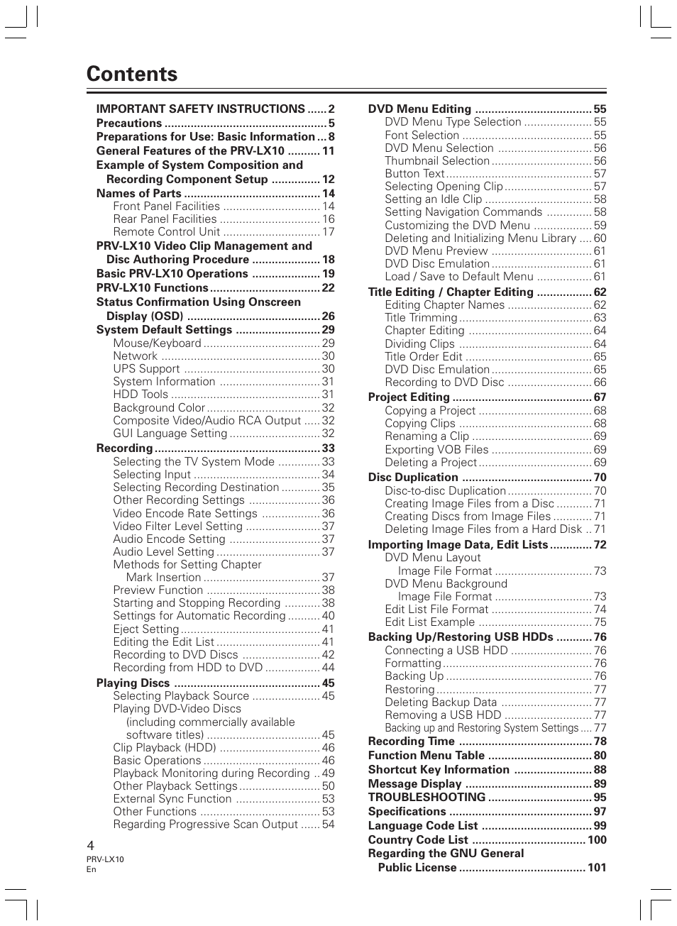 Pioneer PRV-LX10 User Manual | Page 4 / 104