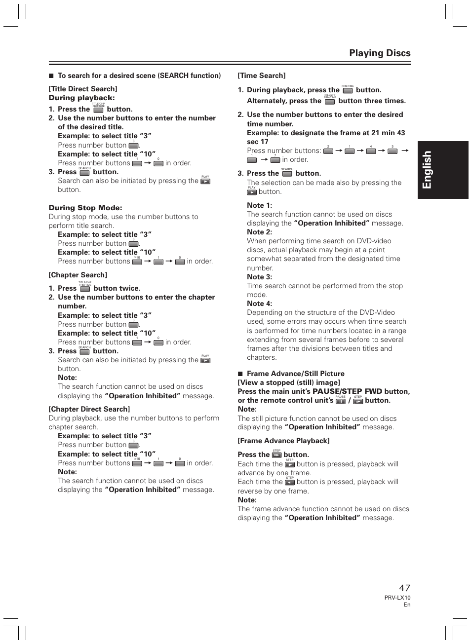 English, Playing discs | Pioneer PRV-LX10 User Manual | Page 47 / 104