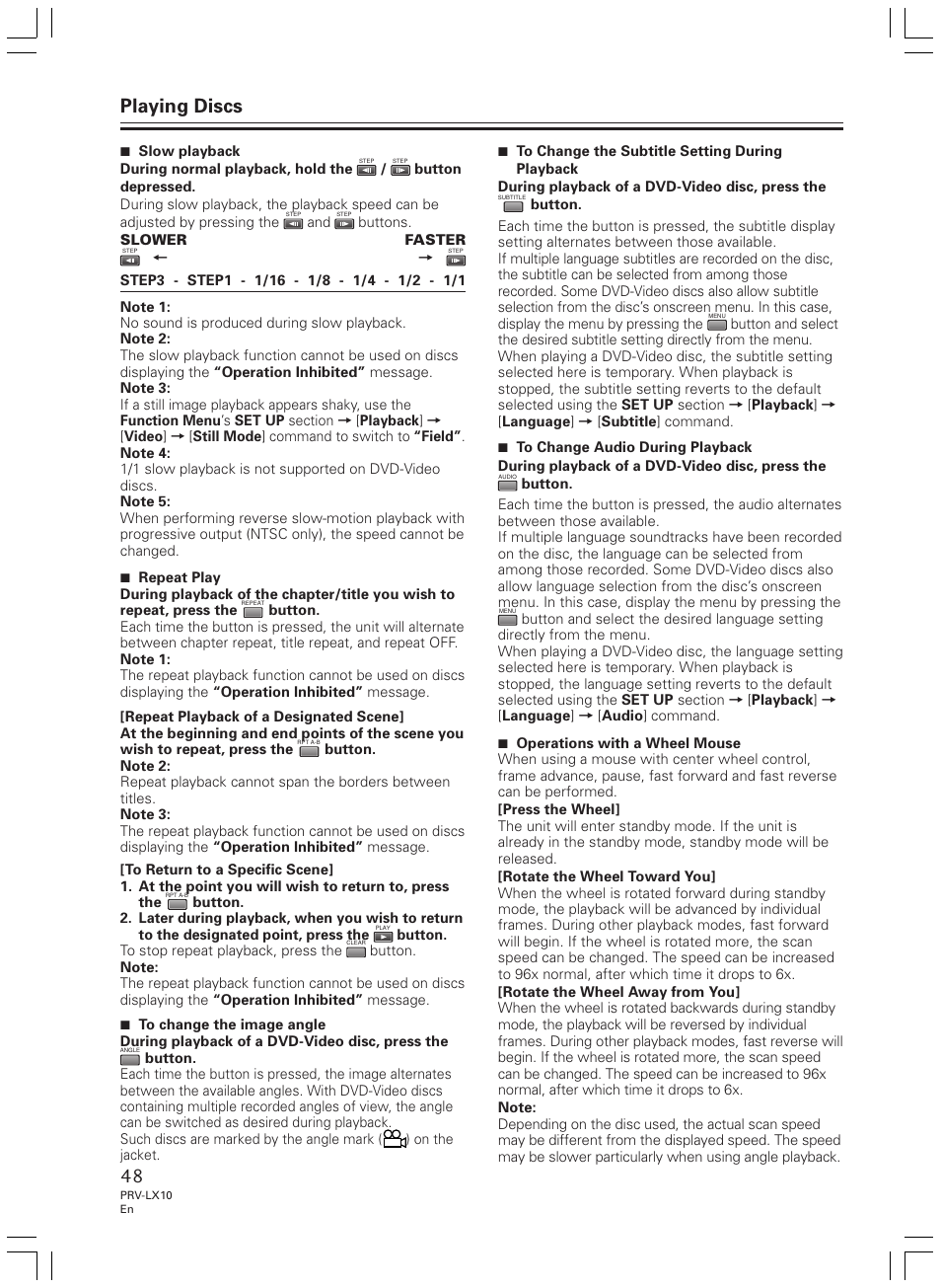 Playing discs | Pioneer PRV-LX10 User Manual | Page 48 / 104