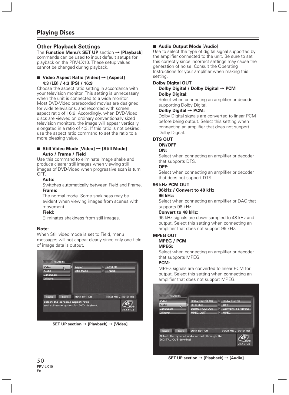 Playing discs, Other playback settings | Pioneer PRV-LX10 User Manual | Page 50 / 104