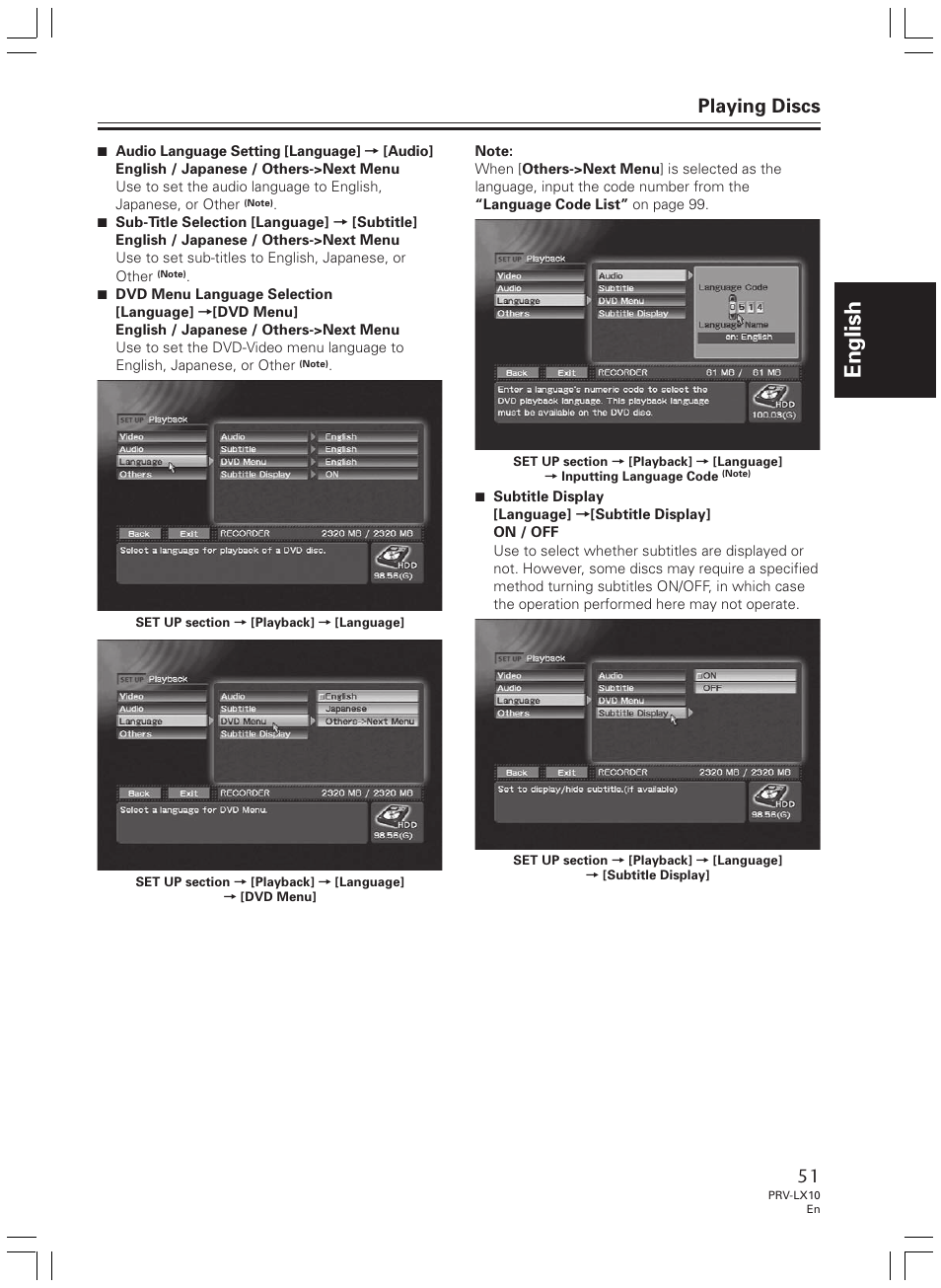 English, Playing discs | Pioneer PRV-LX10 User Manual | Page 51 / 104