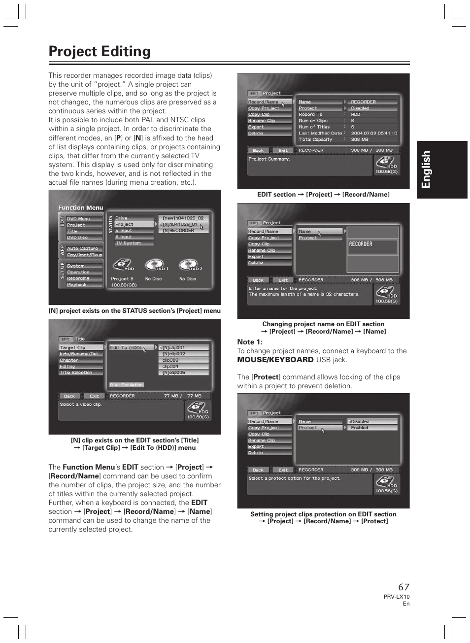 Project editing, English | Pioneer PRV-LX10 User Manual | Page 67 / 104