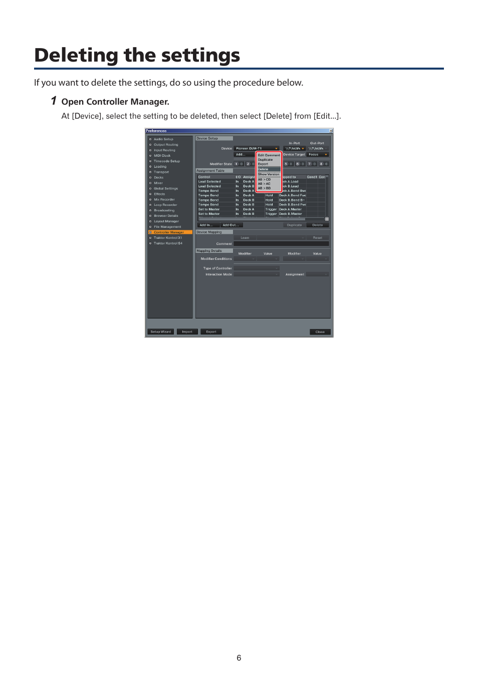 Deleting the settings | Pioneer TRAKTOR 2 DJM-T1 User Manual | Page 6 / 18