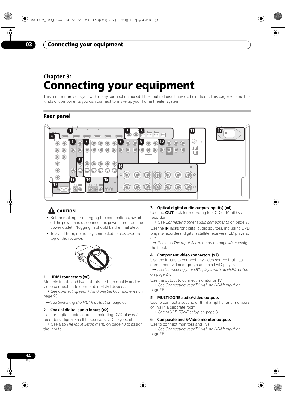 Rear panel, Connecting your equipment, Connecting your equipment 03 | Chapter 3 | Pioneer VSX-LX52 User Manual | Page 14 / 116