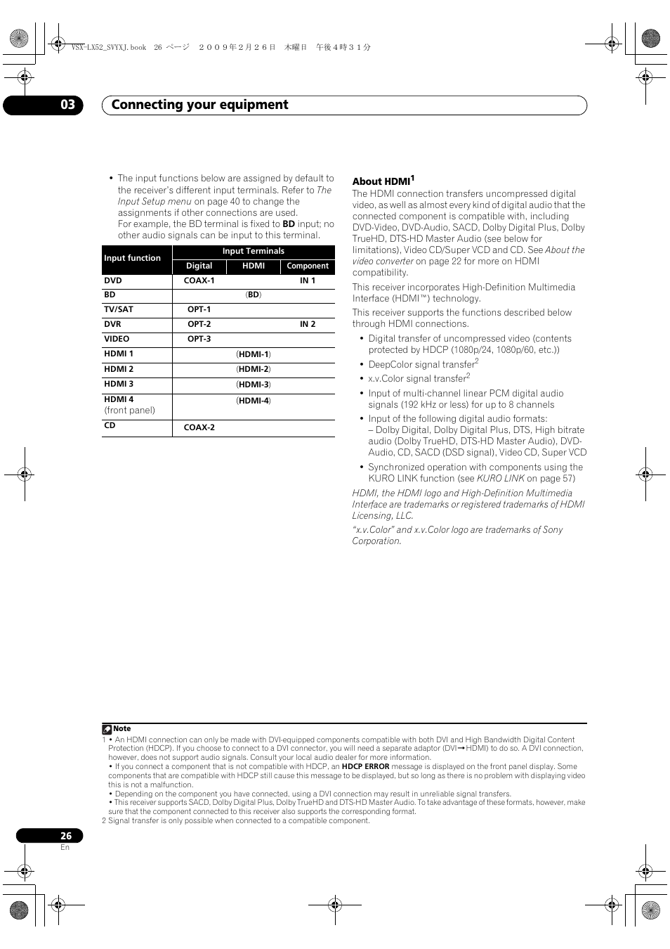 Connecting your equipment 03 | Pioneer VSX-LX52 User Manual | Page 26 / 116
