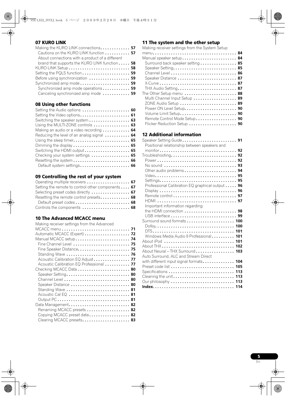 Pioneer VSX-LX52 User Manual | Page 5 / 116