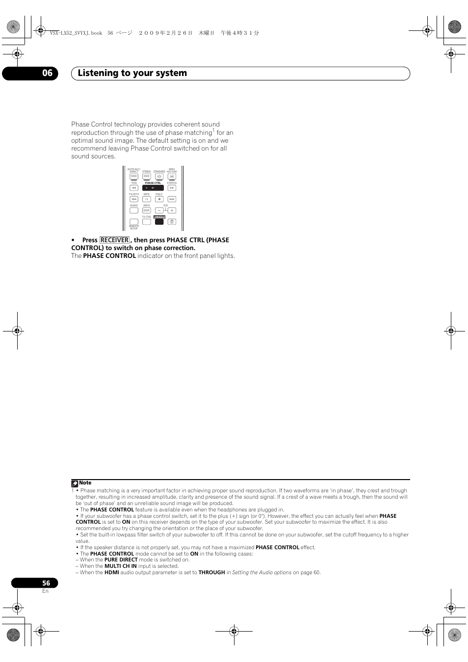 Listening to your system 06, Receiver | Pioneer VSX-LX52 User Manual | Page 56 / 116