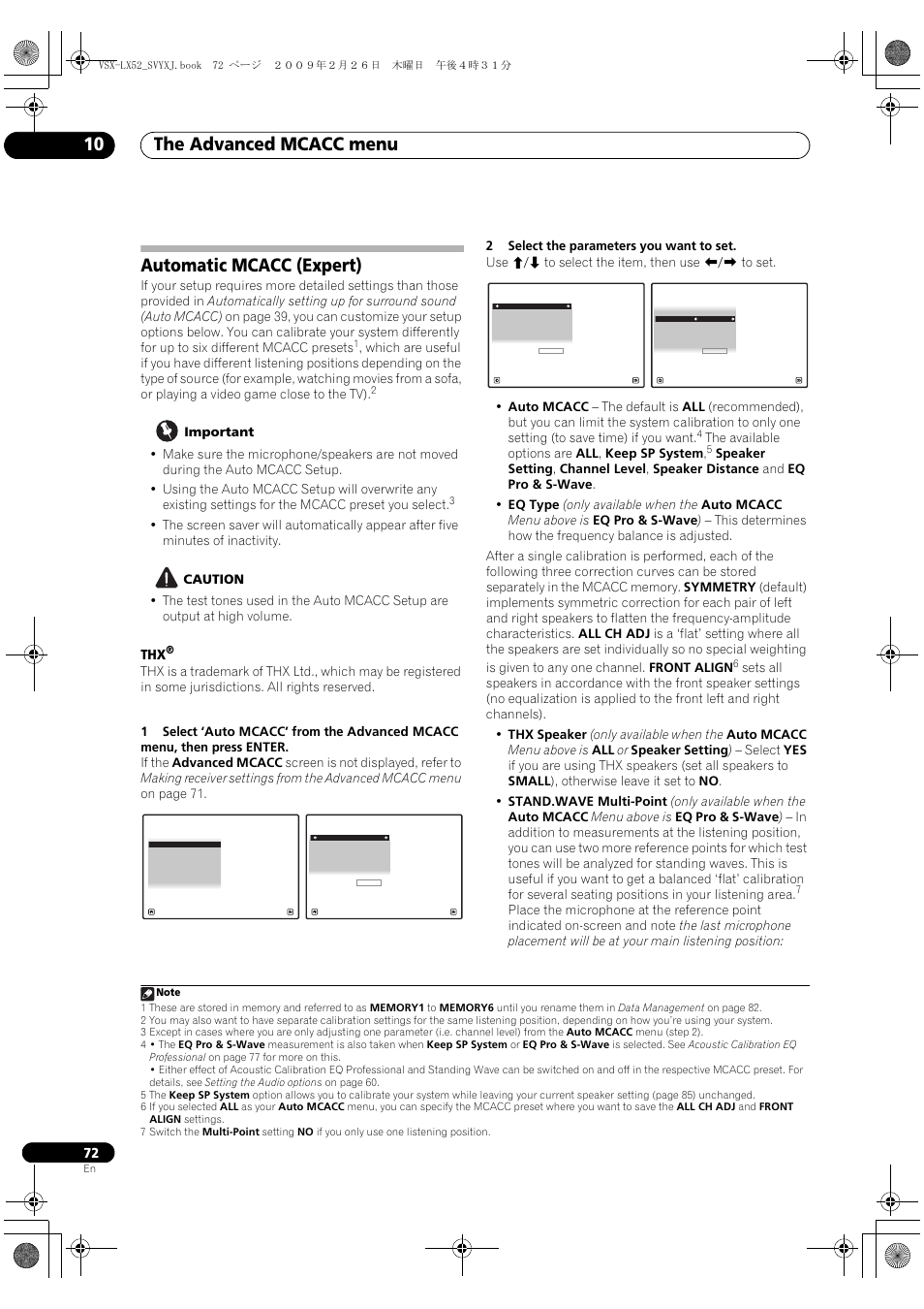 Automatic mcacc (expert), The advanced mcacc menu 10 | Pioneer VSX-LX52 User Manual | Page 72 / 116