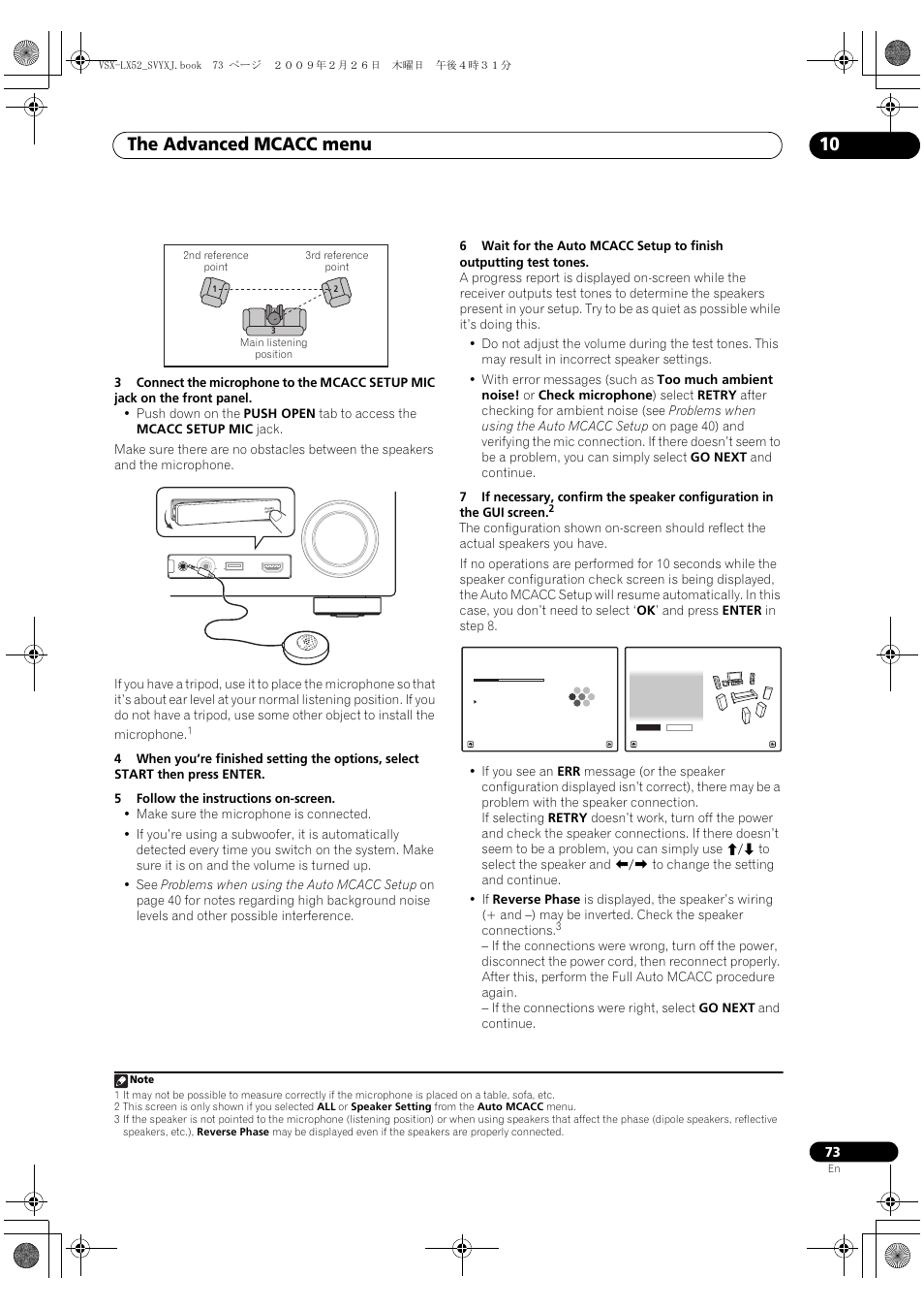 The advanced mcacc menu 10 | Pioneer VSX-LX52 User Manual | Page 73 / 116