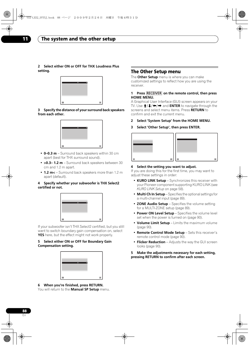 The other setup menu, The system and the other setup 11, Receiver | Pioneer VSX-LX52 User Manual | Page 88 / 116