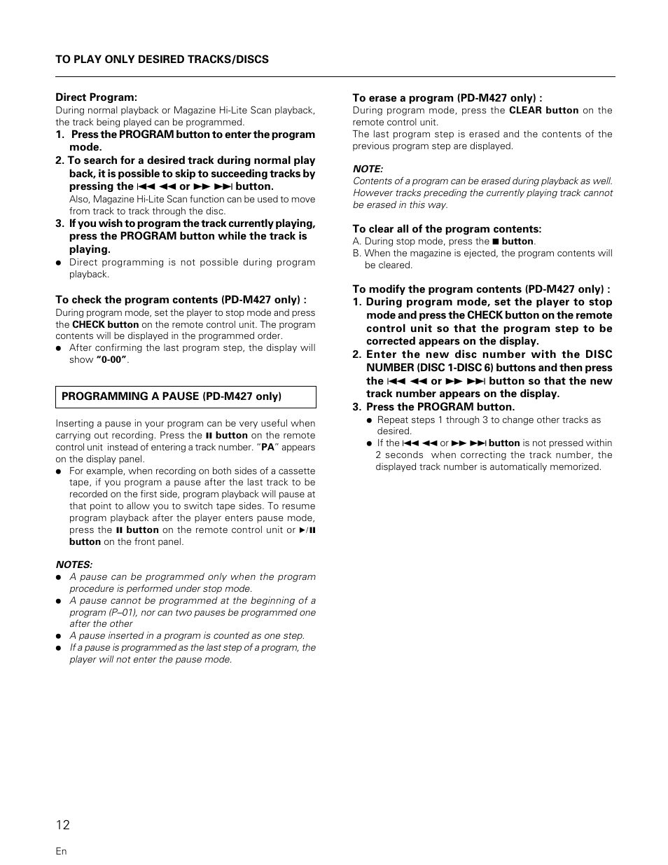 Pioneer PD-M427 User Manual | Page 12 / 40