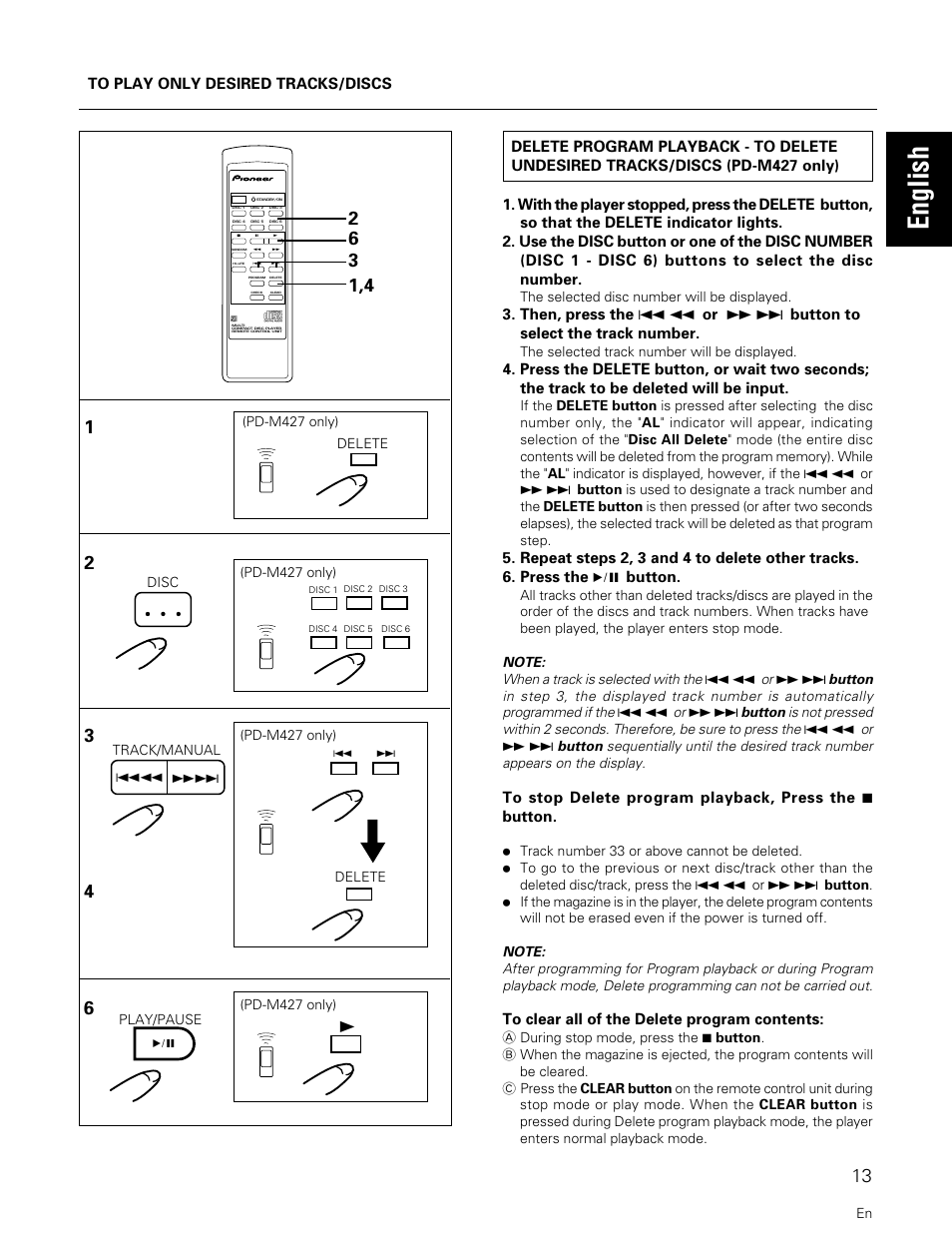 English | Pioneer PD-M427 User Manual | Page 13 / 40