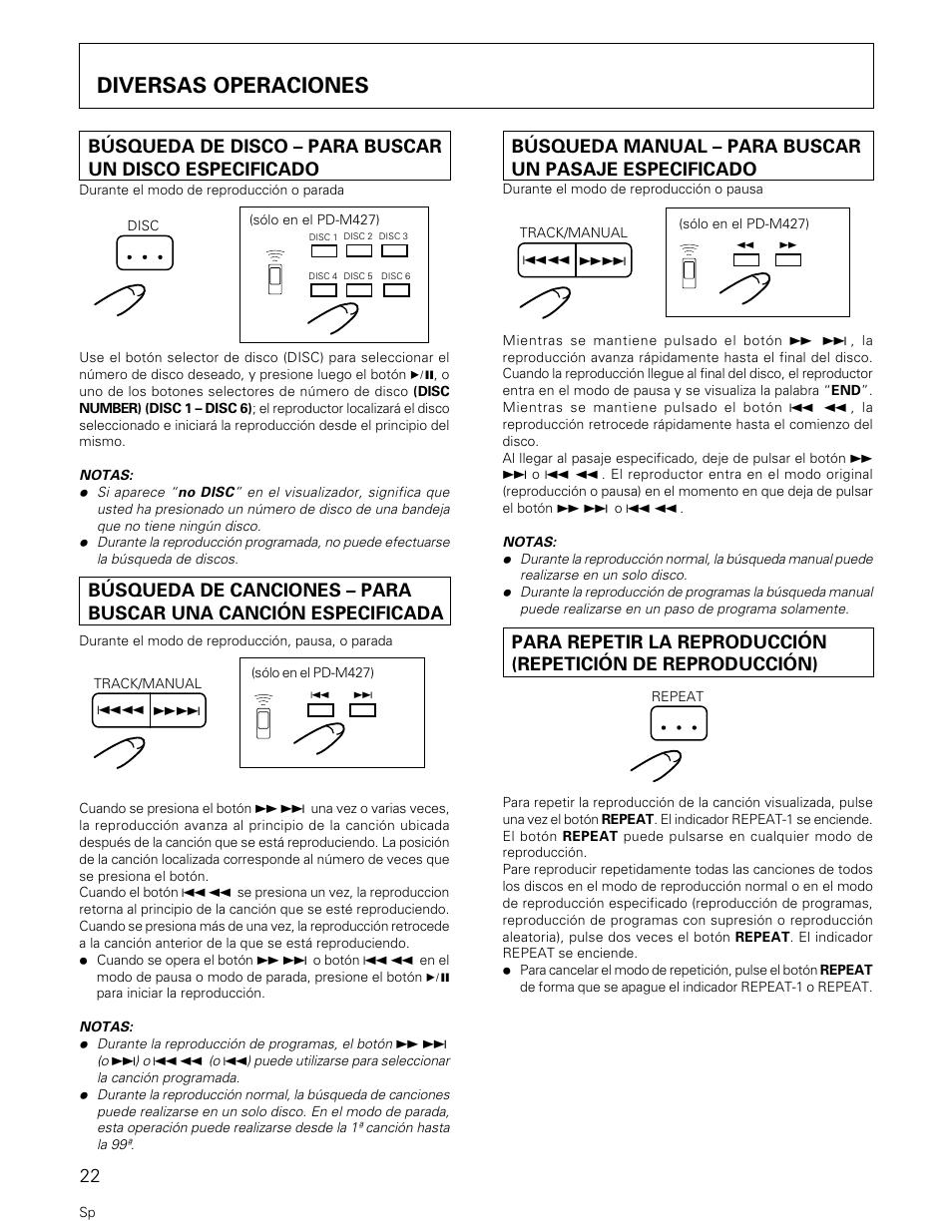 Diversas operaciones | Pioneer PD-M427 User Manual | Page 22 / 40