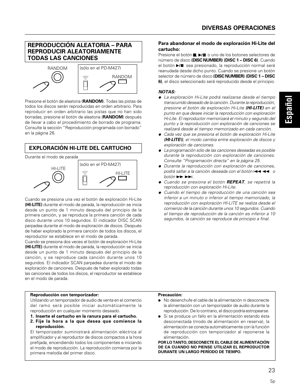 Espa ñ ol | Pioneer PD-M427 User Manual | Page 23 / 40