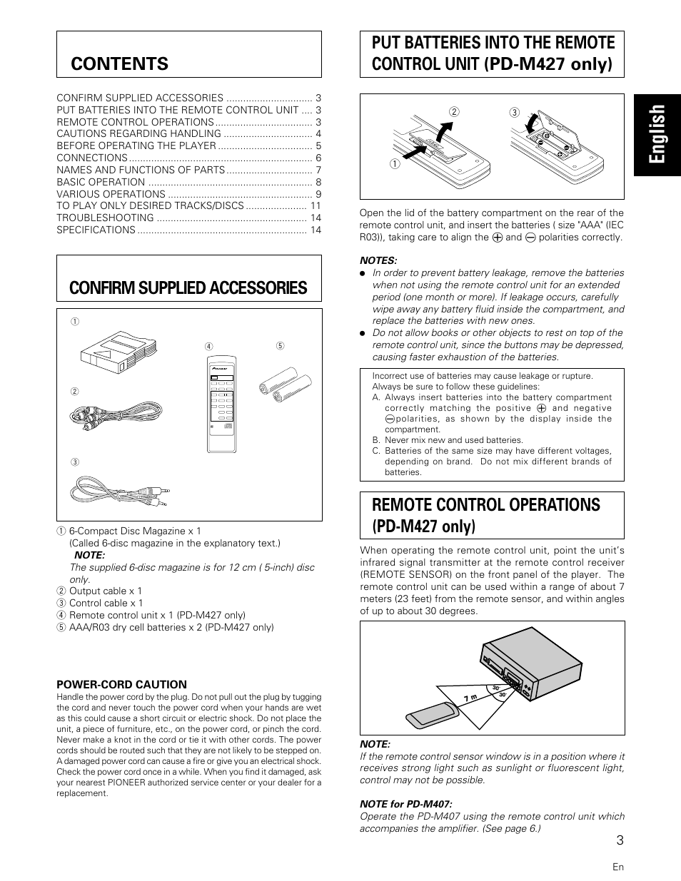 Pioneer PD-M427 User Manual | Page 3 / 40