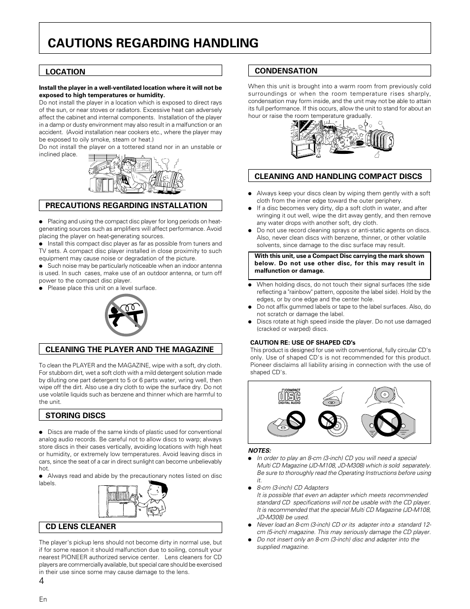 Cautions regarding handling | Pioneer PD-M427 User Manual | Page 4 / 40