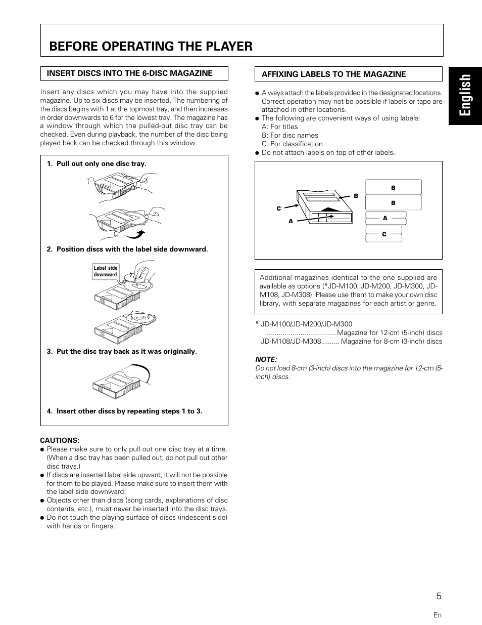 Before operating the player, English | Pioneer PD-M427 User Manual | Page 5 / 40