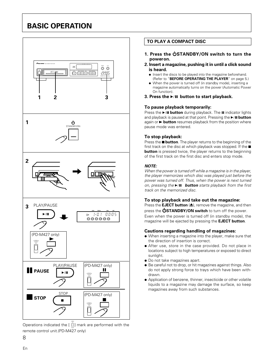 Basic operation | Pioneer PD-M427 User Manual | Page 8 / 40