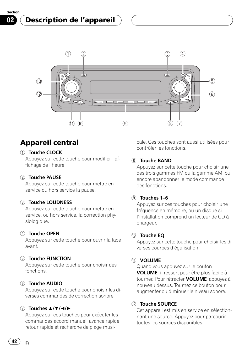 Description de lappareil, Appareil central 42, Appareil central | Pioneer DEH-P2600 User Manual | Page 42 / 103