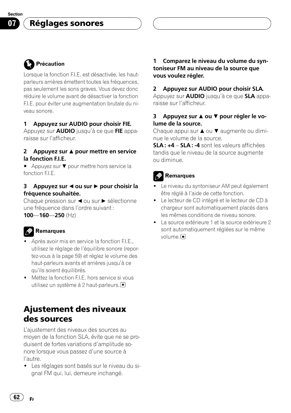 Ajustement des niveaux des sources 62, Ajustement des niveaux des sources, Réglages sonores | Pioneer DEH-P2600 User Manual | Page 62 / 103
