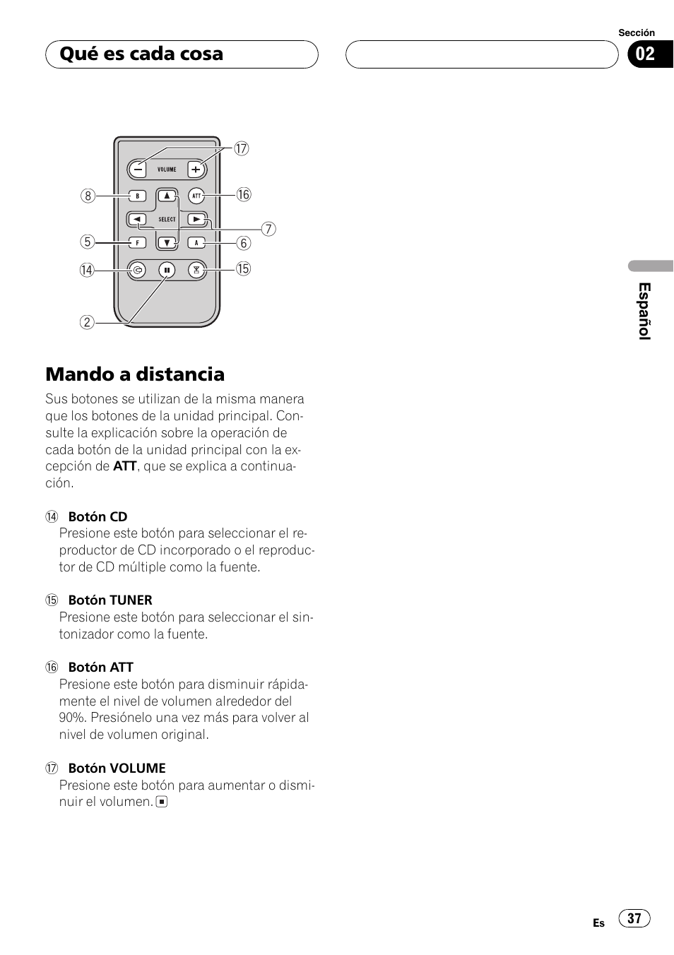 Mando a distancia 37, Mando a distancia, Qué es cada cosa | Pioneer SUPERTUNER III D DEH-P2650 User Manual | Page 37 / 94