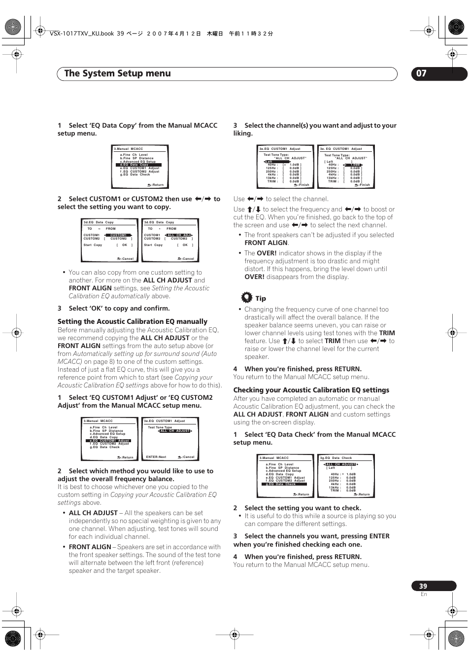 The system setup menu 07 | Pioneer VSX1017TXV User Manual | Page 39 / 74