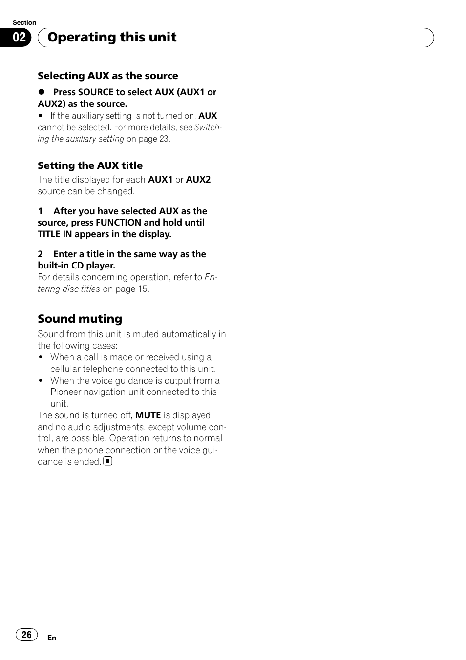 Sound muting 26, Operating this unit, Sound muting | Pioneer DEH-P4900IB User Manual | Page 26 / 81