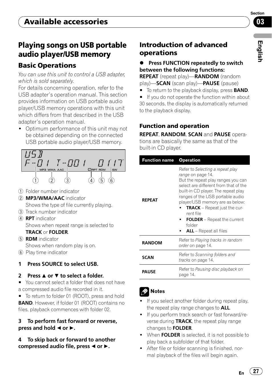 Usb memory, Basic operations 27, Introduction of advanced | Operations, Available accessories, Basic operations, Introduction of advanced operations | Pioneer DEH-P4900IB User Manual | Page 27 / 81