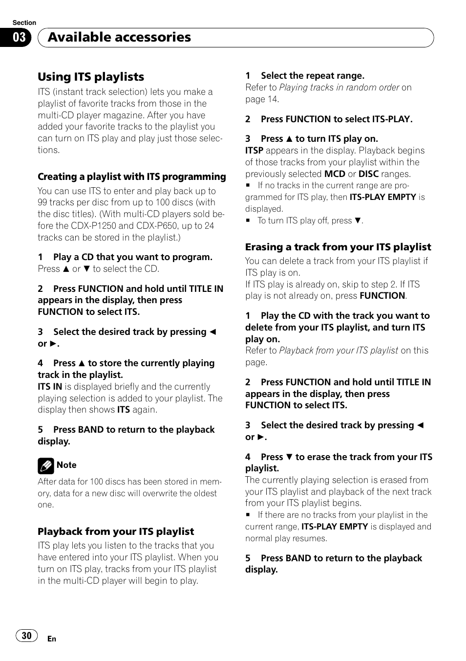 Using its playlists 30, Available accessories, Using its playlists | Pioneer DEH-P4900IB User Manual | Page 30 / 81