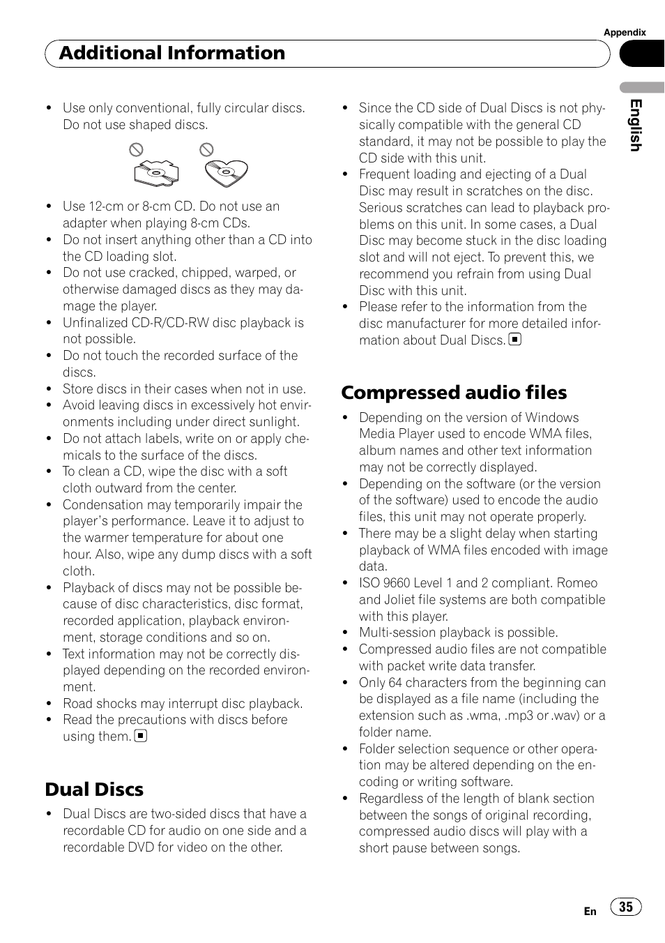 Dual discs, Compressed audio files, Additional information | Pioneer DEH-P4900IB User Manual | Page 35 / 81