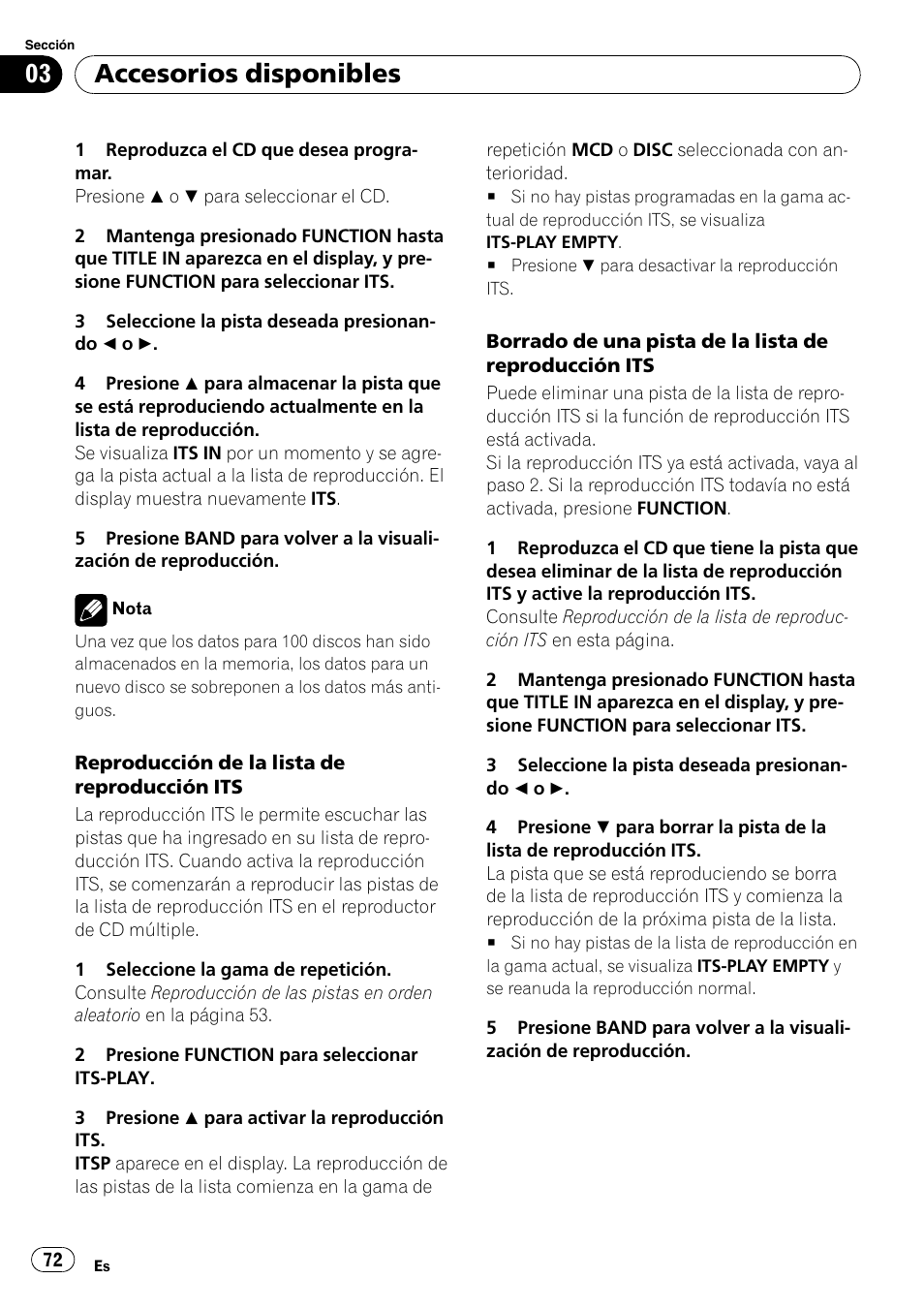 Accesorios disponibles | Pioneer DEH-P4900IB User Manual | Page 72 / 81